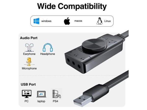 Virtual 7.1 USB Sound Card Adapter BENGOO External Audio Adapter Stereo Sound Card Converter 3.5mm AUX Microphone Jack for Gaming Headset Earphone PS4 Laptop Desktop Windows Mac OS Linux, Plug Play