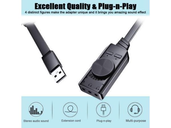 Virtual 7.1 USB Sound Card Adapter BENGOO External Audio Adapter Stereo Sound Card Converter 3.5mm AUX Microphone Jack for Gaming Headset Earphone PS4 Laptop Desktop Windows Mac OS Linux, Plug Play