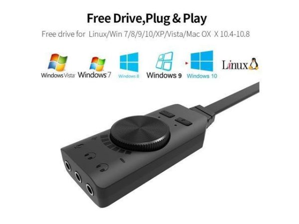 USB Sound Card Adapter, Virtual 7.1 Channel External USB Sound Card Audio Card 3.5mm USB Adapter USB to Earphone Headphone for PC Laptop Desktop Windows Mac OS Linux PS4 (Black)