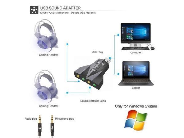 SB External Stereo Sound Adapter Werleo [Updated Version] Virtual 7.1 Channel Double USB Microphone & Headset Port Plug and Play No Drivers Needed for Windows Mac Linux