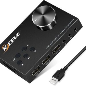 External Sound Card with Volume Control, Multimedia USB Controller Knob, USB Audio Adapter with 3.5mm Headphone and Microphone Jack, for Windows, Mac, Linux, PC, Laptops, Desktops