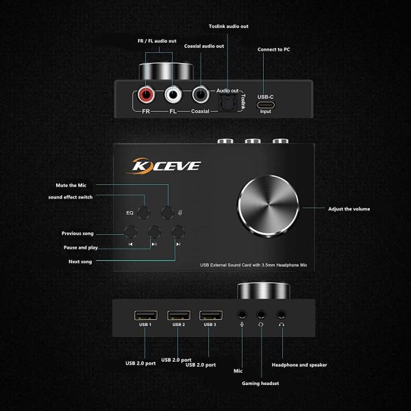 External Sound Card with Volume Control, Multimedia USB Controller Knob, USB Audio Adapter with 3.5mm Headphone and Microphone Jack, for Windows, Mac, Linux, PC, Laptops, Desktops