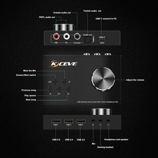 External Sound Card with Volume Control, Multimedia USB Controller Knob, USB Audio Adapter with 3.5mm Headphone and Microphone Jack, for Windows, Mac, Linux, PC, Laptops, Desktops