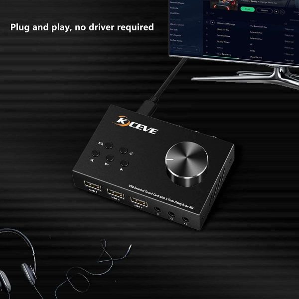 External Sound Card with Volume Control, Multimedia USB Controller Knob, USB Audio Adapter with 3.5mm Headphone and Microphone Jack, for Windows, Mac, Linux, PC, Laptops, Desktops