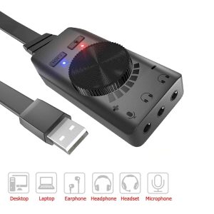 external USB Sound Card Adapter Mic Audio Card USB to 3.5mm Earphone Headphone - Virtual 7.1 Channel External USB Sound Card Audio Card Fits for PC Laptop Desktop Windows Mac OS Linux PS4