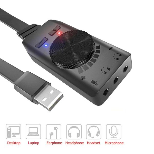 external USB Sound Card Adapter Mic Audio Card USB to 3.5mm Earphone Headphone - Virtual 7.1 Channel External USB Sound Card Audio Card Fits for PC Laptop Desktop Windows Mac OS Linux PS4