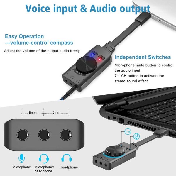 external USB Sound Card Adapter Mic Audio Card USB to 3.5mm Earphone Headphone - Virtual 7.1 Channel External USB Sound Card Audio Card Fits for PC Laptop Desktop Windows Mac OS Linux PS4