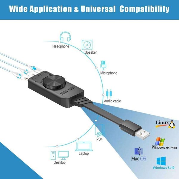 external USB Sound Card Adapter Mic Audio Card USB to 3.5mm Earphone Headphone - Virtual 7.1 Channel External USB Sound Card Audio Card Fits for PC Laptop Desktop Windows Mac OS Linux PS4