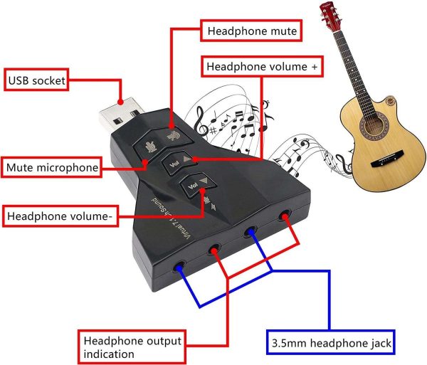 7.1 Audio Sound Card Adapter Mic 3.5mm USB Mic Speaker Adapter(Black)