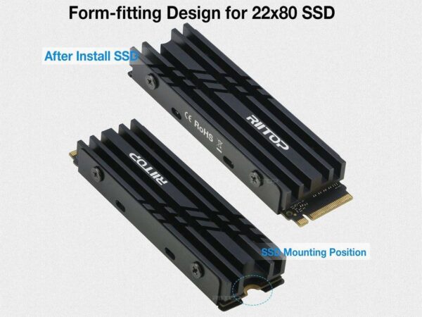 M.2 2280 SSD Heatsink Cooler, RIITOP M.2 SSD Heat Sink with Thermal Silicone pad, Support Single and Double Sided M.2 SSD, for Desktop PC Computer / PS5 M.2 PCIE NVMe SSD or M.2 SATA SSD