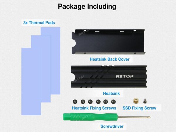 M.2 2280 SSD Heatsink Cooler, RIITOP M.2 SSD Heat Sink with Thermal Silicone pad, Support Single and Double Sided M.2 SSD, for Desktop PC Computer / PS5 M.2 PCIE NVMe SSD or M.2 SATA SSD