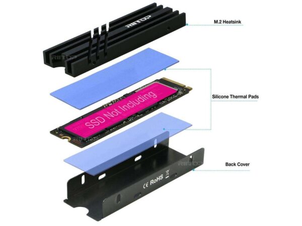 M.2 2280 SSD Heatsink Cooler, RIITOP M.2 SSD Heat Sink with Thermal Silicone pad, Support Single and Double Sided M.2 SSD, for Desktop PC Computer / PS5 M.2 PCIE NVMe SSD or M.2 SATA SSD