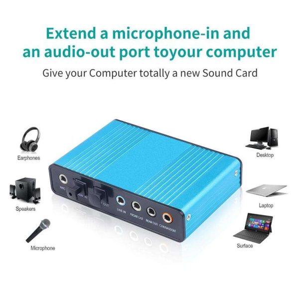 USB 2.0 Sound Card Audio Card CM6206 Chipset Channel 5.1 Sound Card SPDIF Controller Audio for PC Laptop Computer Tablet