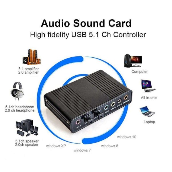 2.0 Sound Card  5.1 Ch optical Controller Audio Sound Card Adapter External Sound Card for Microphone PC Computer Laptop