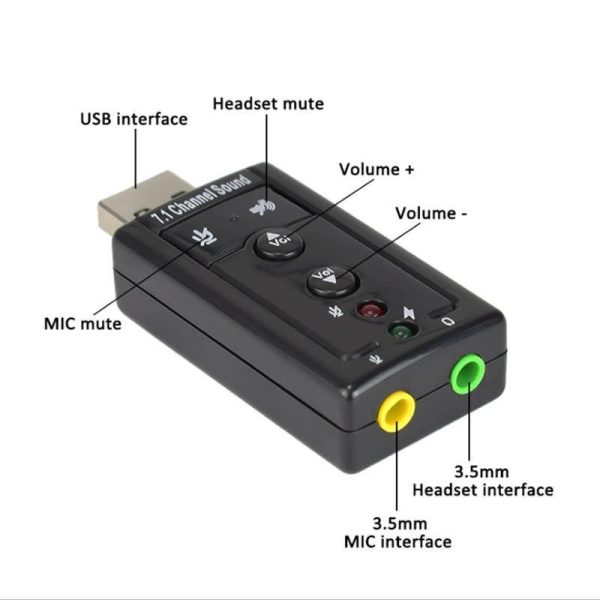 USB 2.0 Sound Card Virtual 7.1 Channel Audio Mic Speaker Adapter Microphone Stereo 3.5mm Jack Headset Sound Card