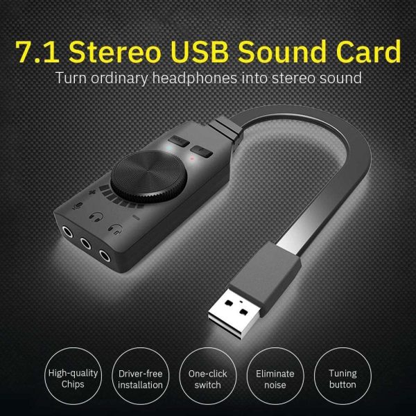 Profession 7.1 Channel External Sound Card for Computer Audio Interface Microphone USB Sound Card for Gaming Headset Gamer