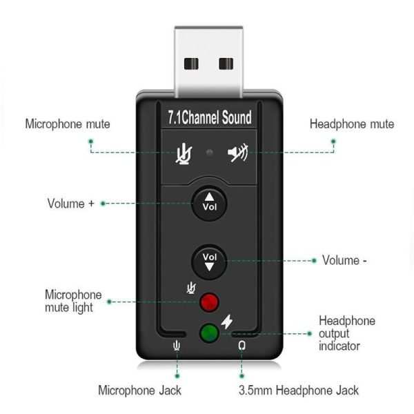 Sound Card 7.1 Channel  External Sound Card  to Jack 3.5mm Headphone Audio Adapter Micphone Sound Card For Mac Android