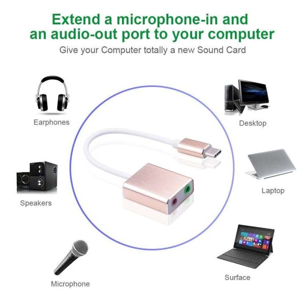 7.1 External Type C USB Sound Card for Macbook Pro Air USB C 3.5mm Audio Jack Headphone Mic Adapter USB-C Computer Sound Card