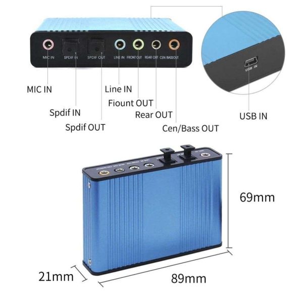 6-Channel 5.1 Audio USB Sound Card Adapter For Portable Computer Supports 4-Channel Sound Card Up to 48KHz