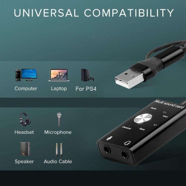 External USB Sound Card 3.5mm Headphone Aux Audio Card for Microphone Speaker Computer USB C Sound Card