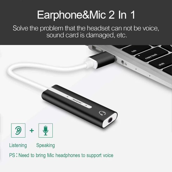 2 IN 1 USB External Sound Card USB C / USB 3.0 to 3.5mm Jack Audio Microphone Headphone Adapter for Macbook PC Laptop Sound Card