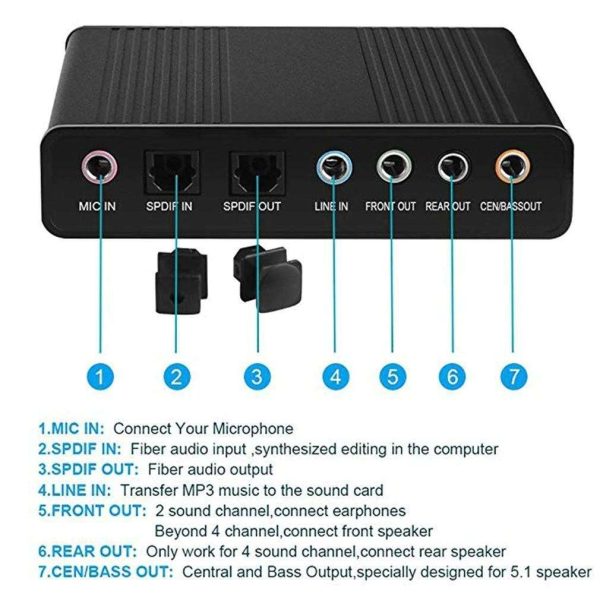 6 Channel External Sound Card USB 2.0 External 5.1 Surround Sound Optical S/PDIF Audio Sound Card Adapter For PC Laptop