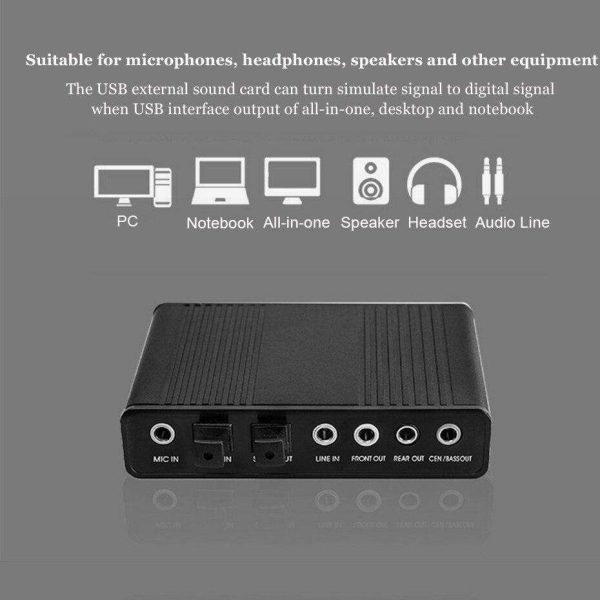 2.0 Sound Card  5.1 Ch optical Controller Audio Sound Card Adapter External Sound Card for Microphone PC Computer Laptop