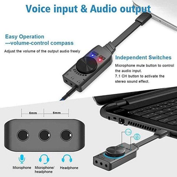 7.1CH USB External Sound Card 3.5mm Microphone Headset 2 in 1 o Converter with Adjustable Volume USB Sound Card