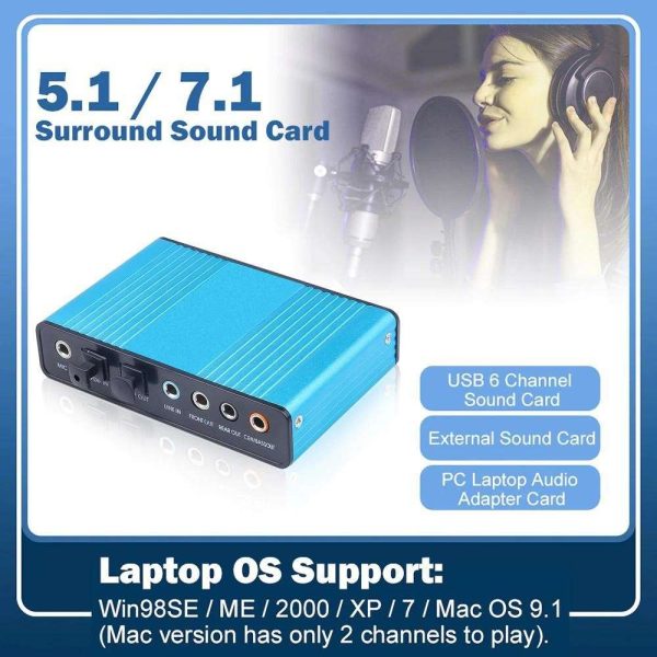 USB 2.0 Sound Card Audio Card CM6206 Chipset Channel 5.1 Sound Card SPDIF Controller Audio for PC Laptop Computer Tablet