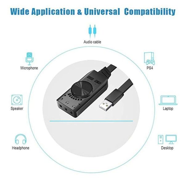 7.1CH USB External Sound Card 3.5mm Microphone Headset 2 in 1 o Converter with Adjustable Volume USB Sound Card