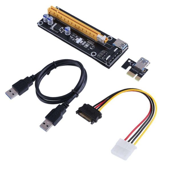 PCI-E 1x to 16x Mining Machine Miner Enhanced Extender Riser Card Adapter with 60cm(2 feet) USB 3.0 & SATA Power Cable