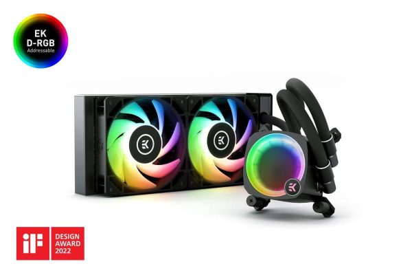 EK Nucleus AIO CR240 Lux D-RGB 240mm AIO Liquid CPU Cooler with EK FPT 120mm Fans - Compatible with latest Intel and AMD CPU sockets - LGA 1700 and AM5