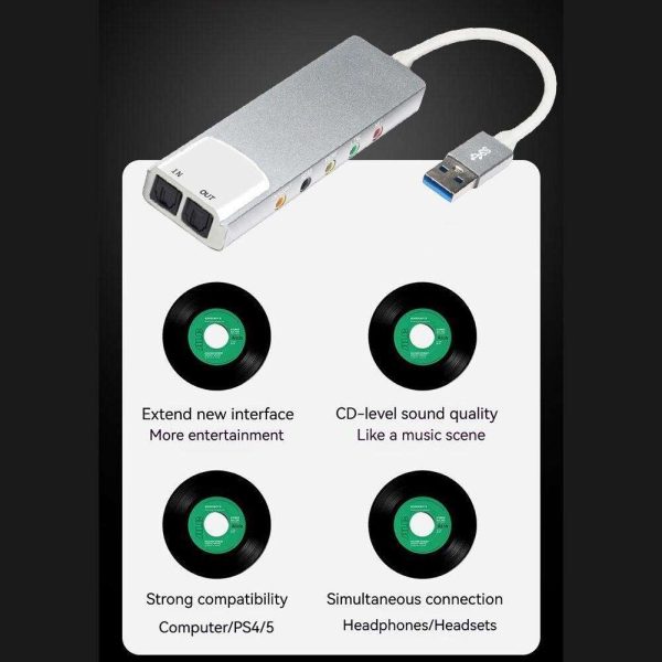 Weastlinks External Audio Converter Aluminium Alloy USB Audio Adapter 7.1 5.1 Channel External Audio Card SPDIF Optical for Laptop Desktop