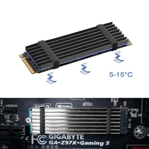 M.2 SSD Cooler Heatsinks, NVMe Aluminum Heatsinks for M.2 2280mm SSD with 2 Silicone Thermal Pads, Black