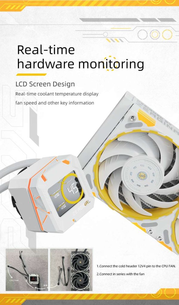 Yeston*Zeaginal ZC-zeus 240 White 240mm Radiator Liquid CPU Cooler LCD Screen water cooling radiator ARGB synchronous PDB bearing fan Fits Intel LGA1700/1200/115X AMD AM5/AM4/AM3