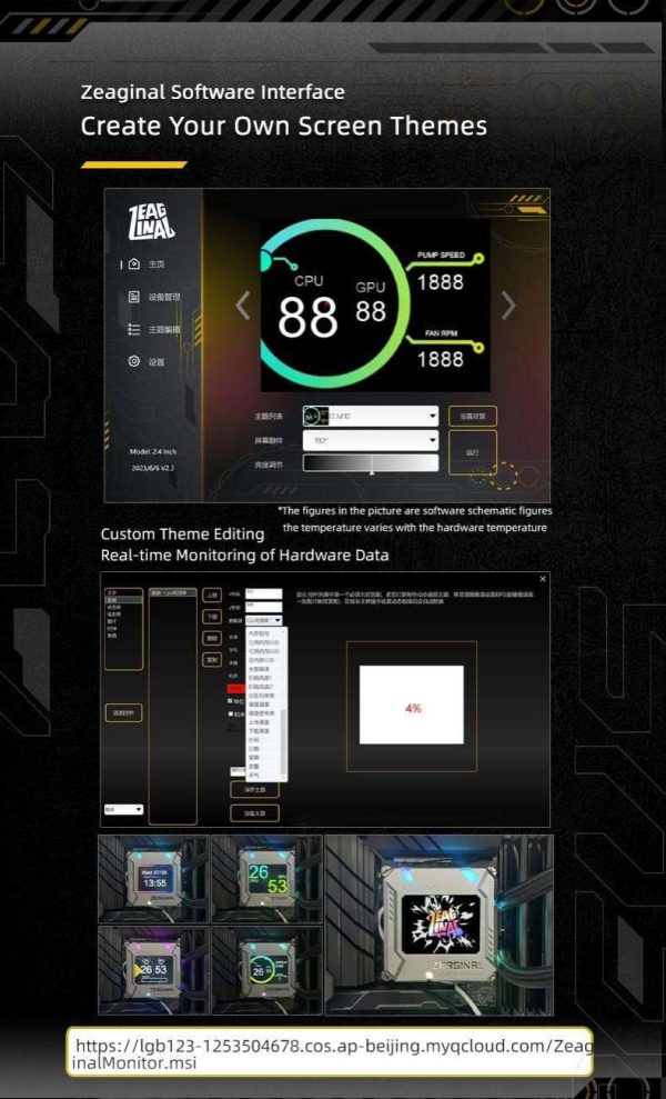 Yeston*Zeaginal ZC-zeus XT240 White Custom Theme Editing 240mmRadiator Liquid CPU Cooler LCD Screen water cooling radiator ARGB synchronous FDB bearing fan Fits Intel LGA1700/1200/115X AMD AM5/AM4/AM3