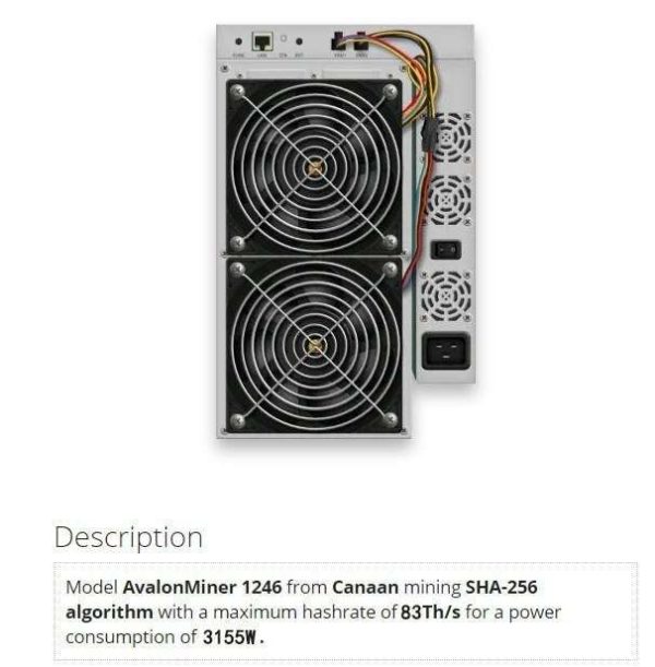 AvalonMiner 1246 83TH/s Bitcoin Miner Asic Miner Crypto SHA-256 Mining Machine With Original Power Supply BTC BCH 3420W Miner Machine Better Than Avalon 1166 pro 1126 pro