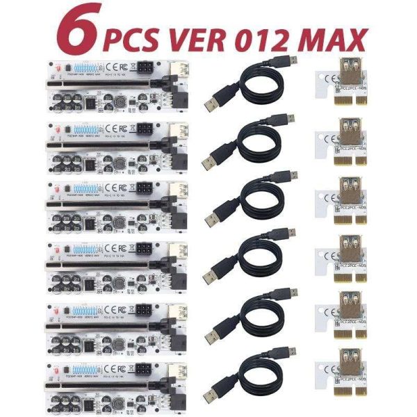 6Pcs Newest Riser VER012 MAX USB 3.0 PCI-E Riser VER 012 MAX Express 1X 16x Extender GPU Riser Adapter Card LED Work Indicator