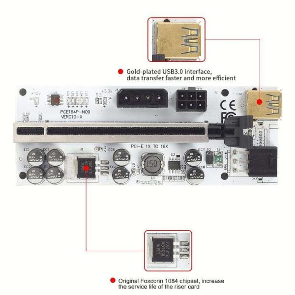 6PCS Riser VER 010X USB 3.0 PCI-E Riser VER010-X Express Cable Riser For Video Card X16 Extender PCI-E Riser Card For Mining