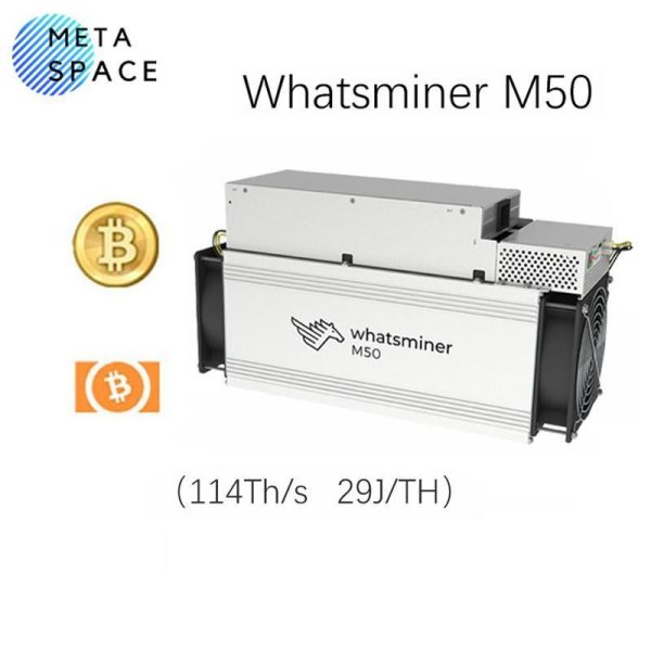 The Newest Whatsminer M50 114T from MicroBT mining SHA-256 algorithm with a maximum hashrate of 114 TH/s at 29 J/T Most Efficient Asic Miner BTC Bitcoin With PSU