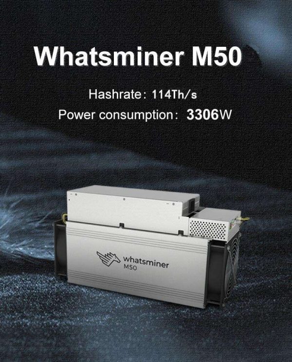 The Newest Whatsminer M50 114T from MicroBT mining SHA-256 algorithm with a maximum hashrate of 114 TH/s at 29 J/T Most Efficient Asic Miner BTC Bitcoin With PSU