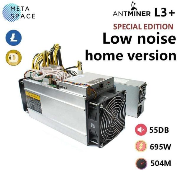 ANTMINER L3+(55dB Low Noise Home Version) with PSU Scrypt Litecoin Miner 504MH/s 695W LTC Come with Doge Mute Miner ASIC Crypto Suitable for Home Mining Better Than Goldshell Minidoge Antminer l3