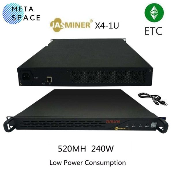 ETC Miner Machine Jasminer X4 1U Server ETC Asic Miner Hashrate of 520MH/s with Lowest Consumption 240W Ethash Algorithm ETC Crypto Mining Machine Supply and Guaranty by ELEC SPACE