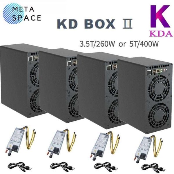 4PCS SETS New KD BOX ii Miner Release Gold-shell KD BOX 2 5.0T Hashrate With Power Supply KDA Miner Better Than kd box pro New kda ASIC miner kd box 2