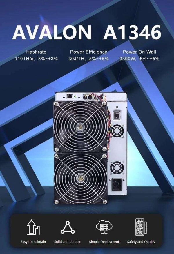 New Avalon A1346 110TH/s Bitcoin Miner 3300W BTC Asic Miner Avalon Miner 1346 110T BTC Miner Crypto Machine Avalonminer A1346 110T Better Than Avalon A1246 A1166 pro