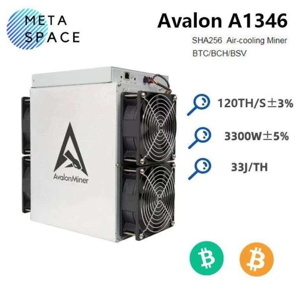 New Avalon Miner A1346 120Th/s 3300W Crypto Bitcoin Mining Avalon A1346 BTC Miner Asic Mining Crypto BTC Mining Better Profit Than Avalon A1246 A1166 pro Antminer S19 S19pro