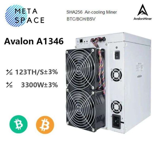 New Avalon A1346 123TH/s Bitcoin Miner 3300W BTC Asic Miner Avalon Miner A1346 123T BTC Crypto Machine BTC Miner Better Than Avalon A1246 A1166 pro Antminer S19 S19 PRO