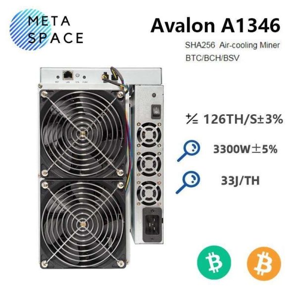 New Avalon Miner A1346 126Th/s 3300W Crypto Bitcoin Mining Avalon A1346 126T BTC Asic Miner Crypto BTC Miner Better Than Avalon A1246 A1166 pro Antminer s19