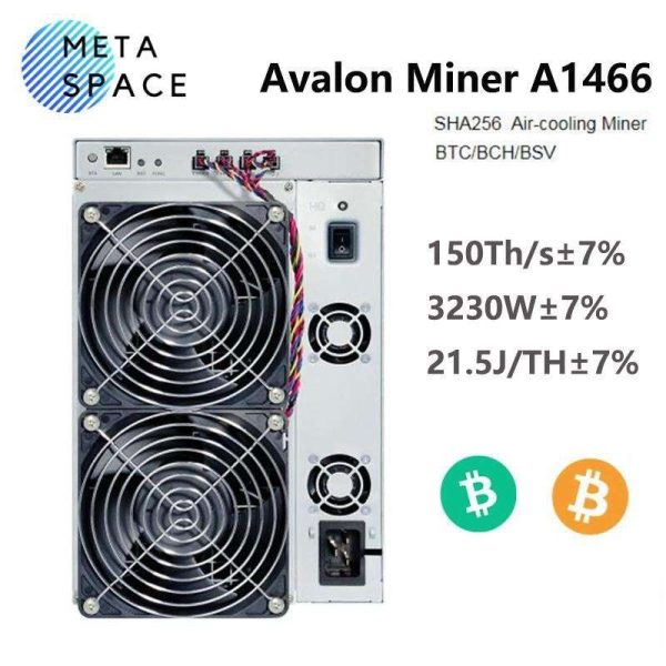 New Avalon Miner A1466 150TH/s 3230W Bitcoin Miner SHA-256 Canaan Crypto BTC Mining Machine Avalon A1466 BCH BTC Miner with PSU