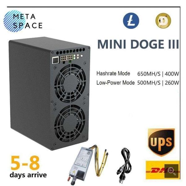 NEW Gold Shell MINI DOGE III Miner Support LTC and Doge Coin Miner Mini Doge 3 With PSU 650MH/S 400W Litcoin Miner Good For Home Mining Box Better Than Mini Doge II Miner